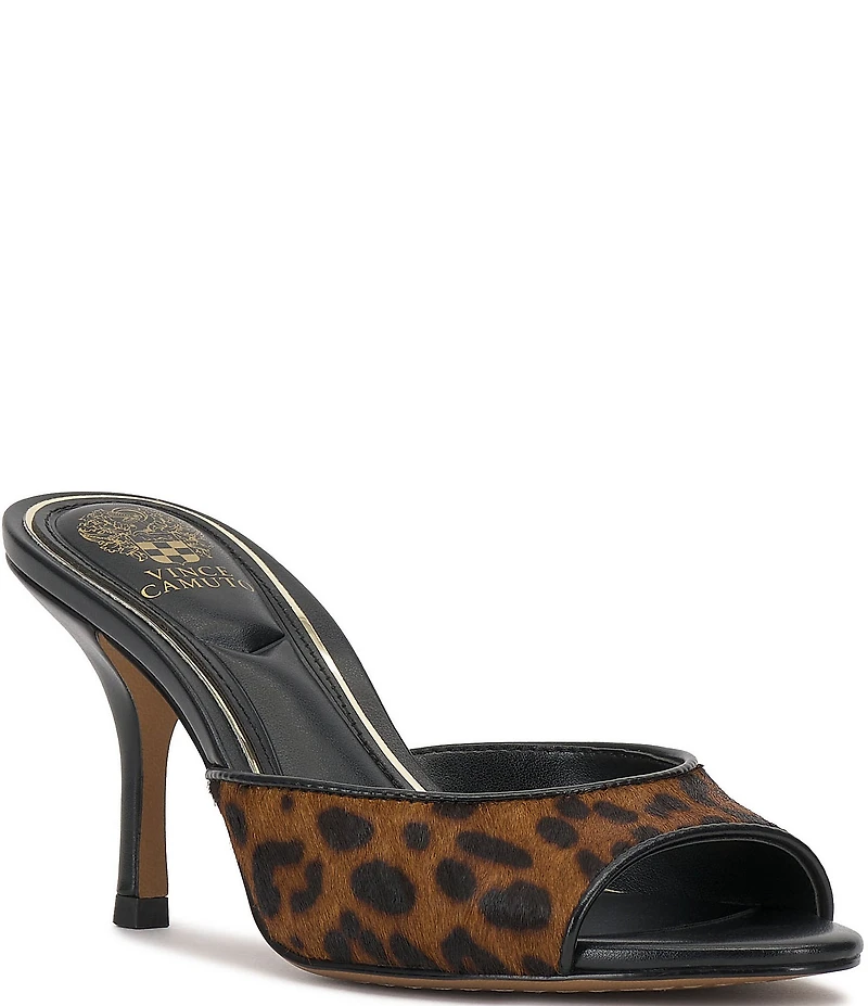 Vince Camuto Prynn Leopard Print Hair Calf High Heel Slide Sandals