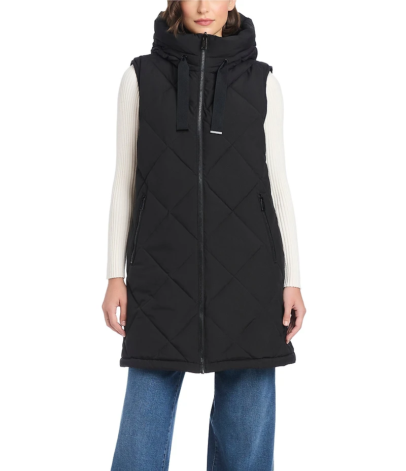 Vince Camuto Reversible Faux Fur Quilted Pattern Stand Collar Zip Front Vest