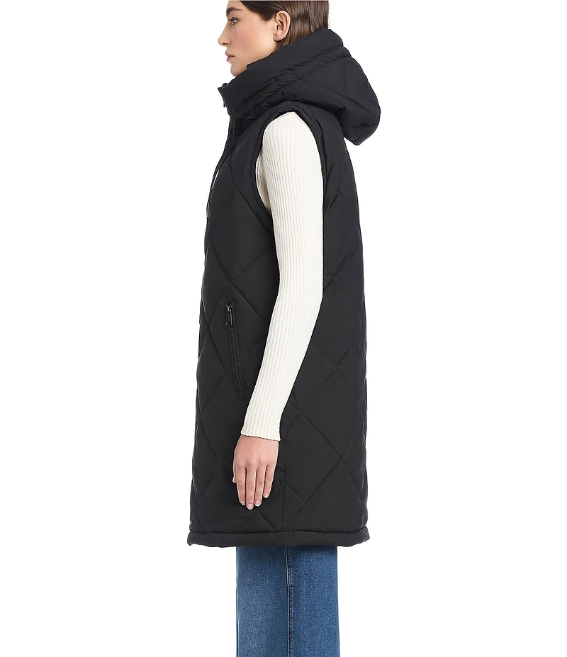 Vince Camuto Reversible Faux Fur Quilted Pattern Stand Collar Zip Front Vest