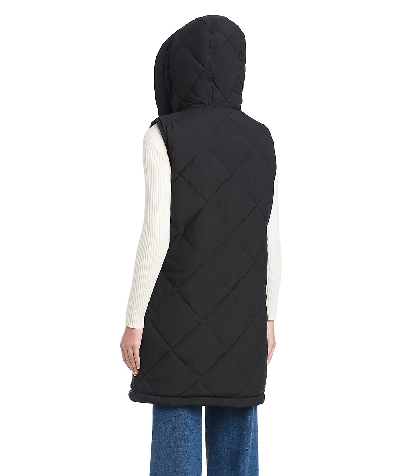 Vince Camuto Reversible Faux Fur Quilted Pattern Stand Collar Zip Front Vest