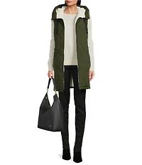 Vince Camuto Reversible Faux Fur Quilted Pattern Stand Collar Zip Front Vest