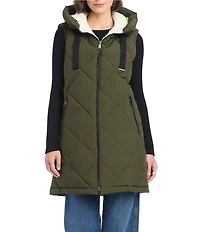 Vince Camuto Reversible Faux Fur Quilted Pattern Stand Collar Zip Front Vest