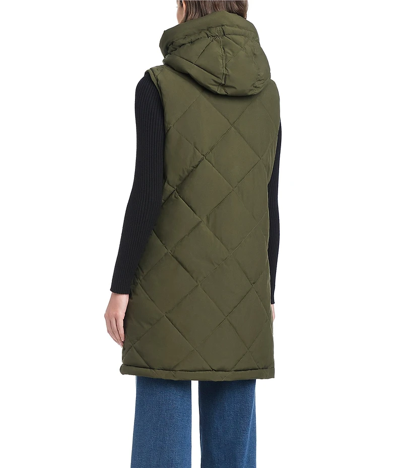 Vince Camuto Reversible Faux Fur Quilted Pattern Stand Collar Zip Front Vest