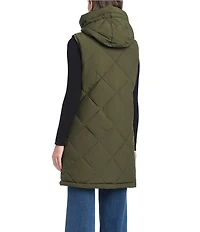 Vince Camuto Reversible Faux Fur Quilted Pattern Stand Collar Zip Front Vest