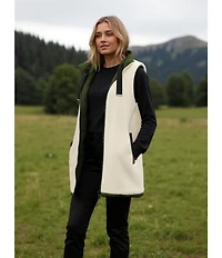 Vince Camuto Reversible Faux Fur Quilted Pattern Stand Collar Zip Front Vest