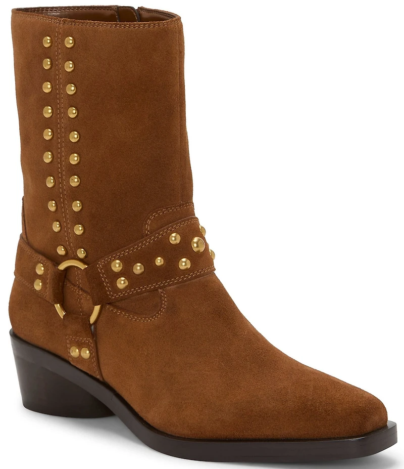 Vince Camuto Roista Suede O-Ring Harness Hardware Studded Moto Booties