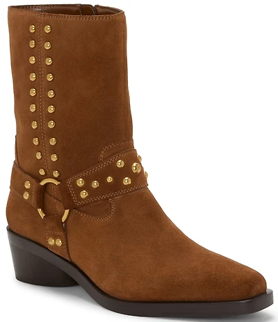 Vince Camuto Roista Suede O-Ring Harness Hardware Studded Moto Booties