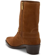 Vince Camuto Roista Suede O-Ring Harness Hardware Studded Moto Booties