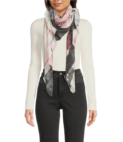 Vince Camuto Rosette Colorblock Fringe Square Scarf