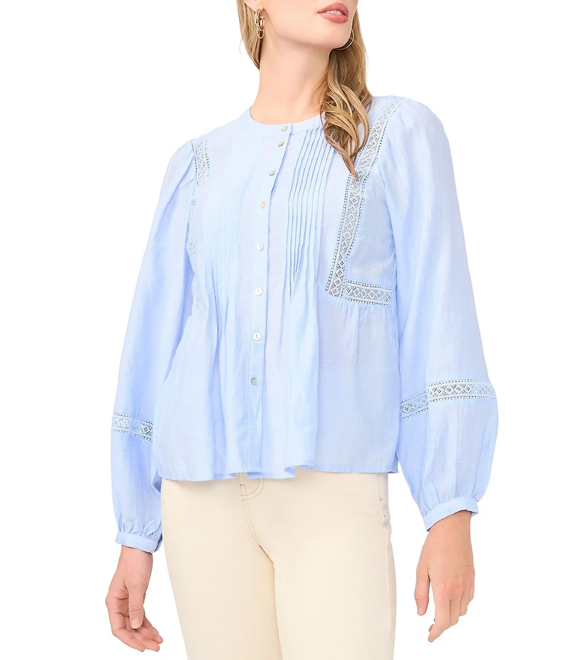 Vince Camuto Round Neck Long Sleeve Pleated Blouse