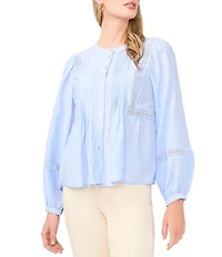 Vince Camuto Round Neck Long Sleeve Pleated Blouse