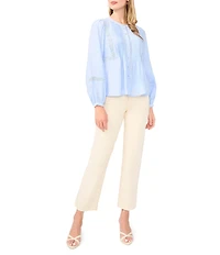 Vince Camuto Round Neck Long Sleeve Pleated Blouse