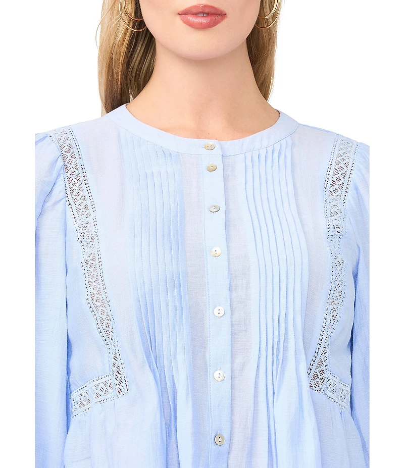 Vince Camuto Round Neck Long Sleeve Pleated Blouse