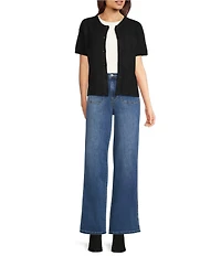 Vince Camuto Round Neck Short Sleeve Button Front Cardigan