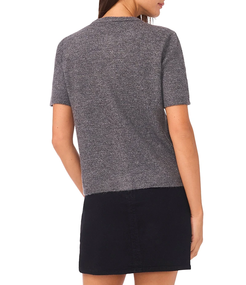 Vince Camuto Round Neck Short Sleeve Button Front Cardigan