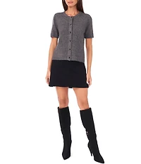 Vince Camuto Round Neck Short Sleeve Button Front Cardigan