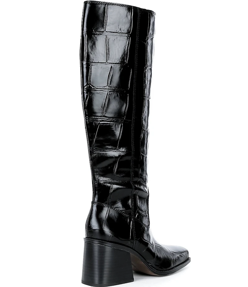 Vince Camuto Sangeti Croco Leather Square Toe Block Heel Tall Boots