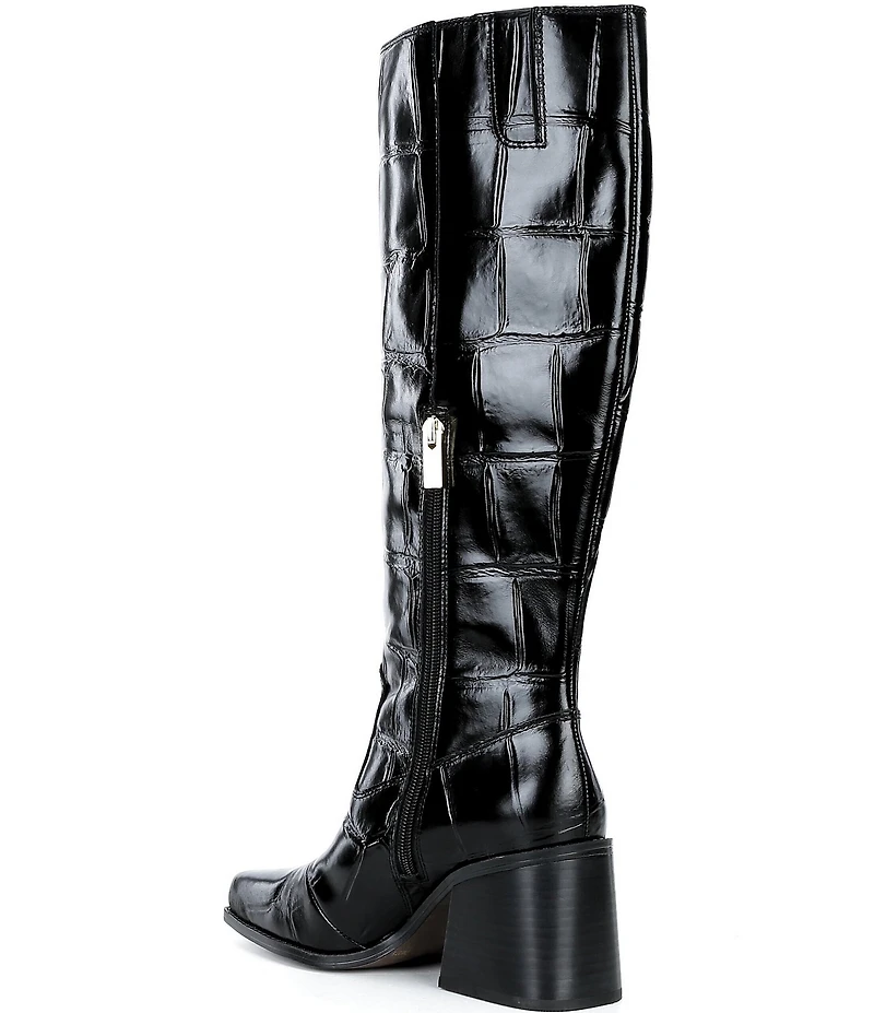 Vince Camuto Sangeti Croco Leather Square Toe Block Heel Tall Boots