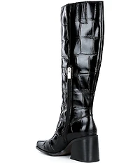 Vince Camuto Sangeti Croco Leather Square Toe Block Heel Tall Boots