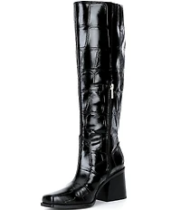 Vince Camuto Sangeti Croco Leather Square Toe Block Heel Tall Boots