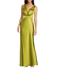Vince Camuto Satin Cowl Neck Sleeveless Maxi Dress