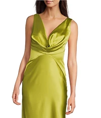 Vince Camuto Satin Cowl Neck Sleeveless Maxi Dress