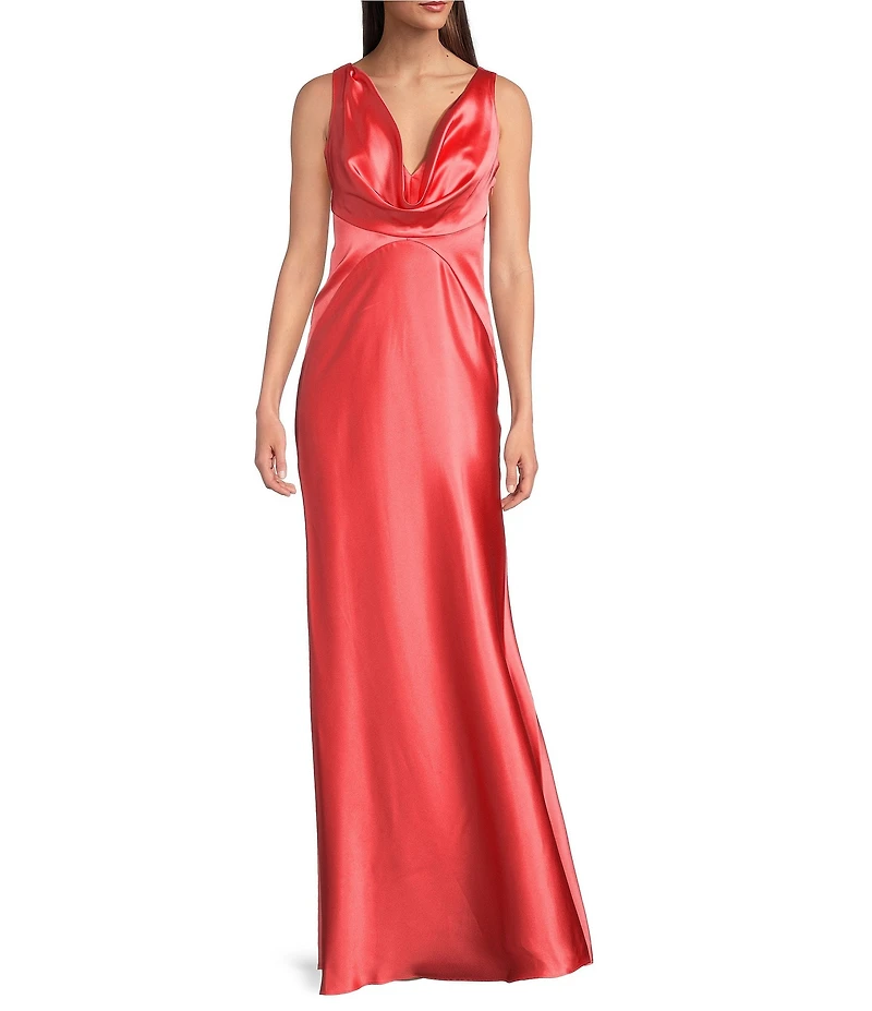 Vince Camuto Satin Cowl Neck Sleeveless Maxi Dress