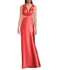 Vince Camuto Satin Cowl Neck Sleeveless Maxi Dress