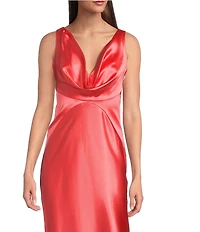 Vince Camuto Satin Cowl Neck Sleeveless Maxi Dress
