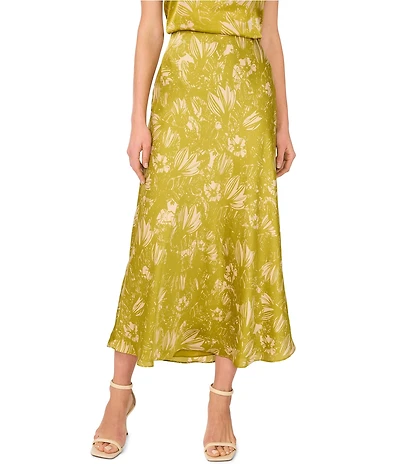 Vince Camuto Satin Floral Pull On Midi Skirt