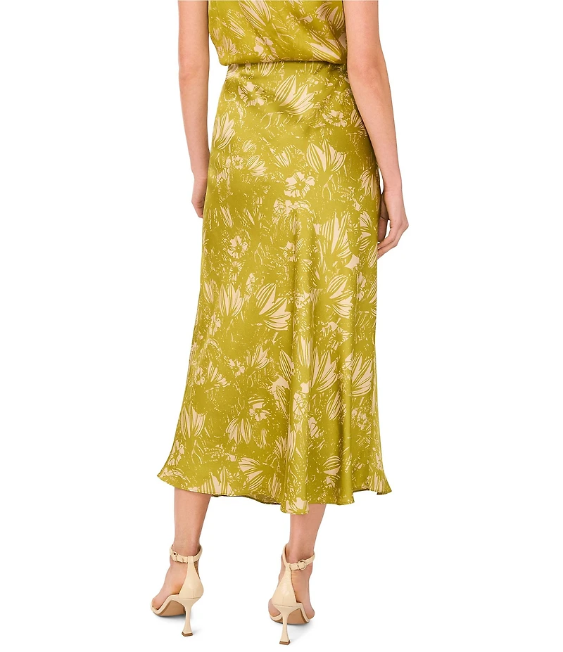 Vince Camuto Satin Floral Pull On Midi Skirt