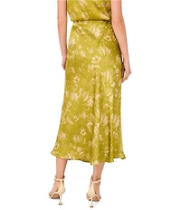 Vince Camuto Satin Floral Pull On Midi Skirt