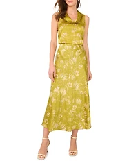 Vince Camuto Satin Floral Pull On Midi Skirt