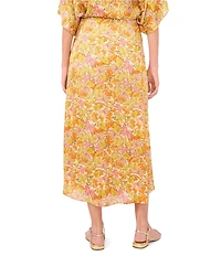 Vince Camuto Satin Floral Pull-On Midi Skirt