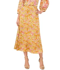 Vince Camuto Satin Floral Pull-On Midi Skirt