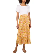Vince Camuto Satin Floral Pull-On Midi Skirt