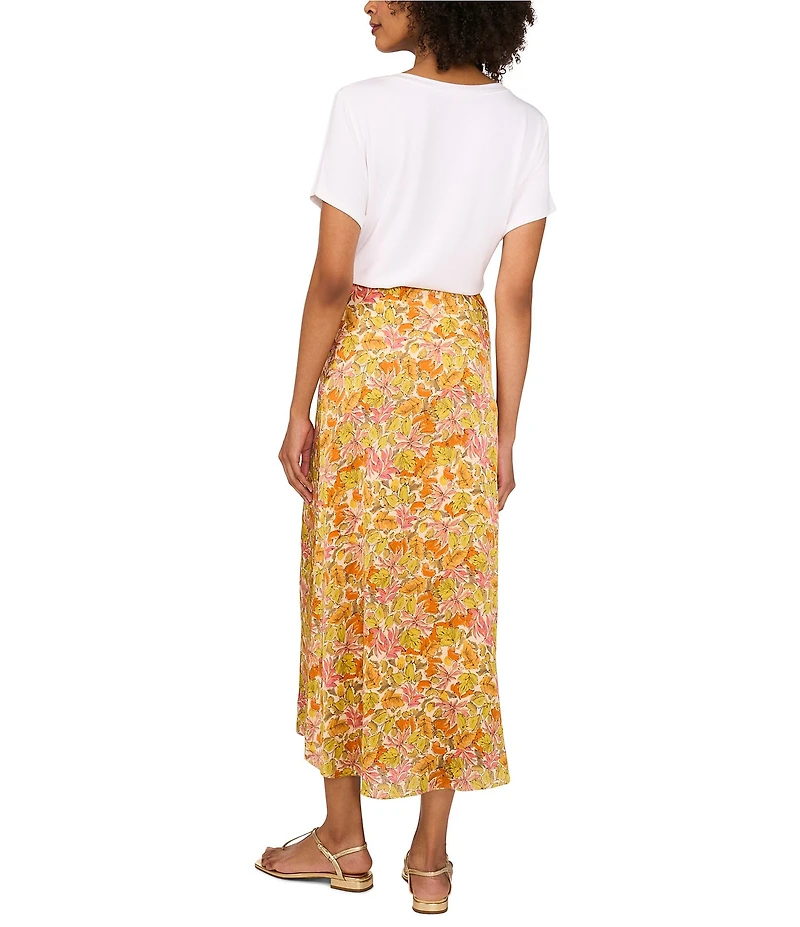 Vince Camuto Satin Floral Pull-On Midi Skirt