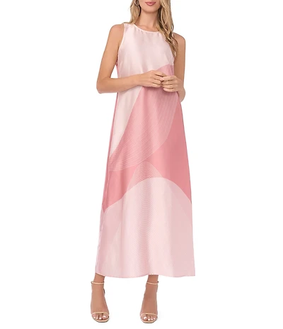 Vince Camuto Satin Round Neck Sleeveless Maxi Shift Dress