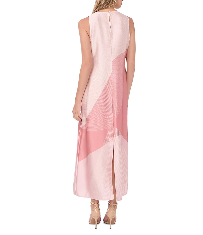 Vince Camuto Satin Round Neck Sleeveless Maxi Shift Dress