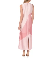 Vince Camuto Satin Round Neck Sleeveless Maxi Shift Dress