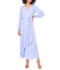 Vince Camuto Satin V-Neck Long Sleeve Wrap Front Maxi Dress