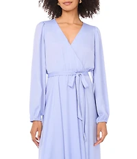 Vince Camuto Satin V-Neck Long Sleeve Wrap Front Maxi Dress