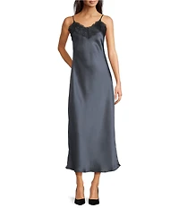 Vince Camuto Satin V-Neck Sleeveless Lace Trim Slip Dress