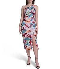 Vince Camuto Scuba Knit Floral Print One Shoulder Sheath Dress