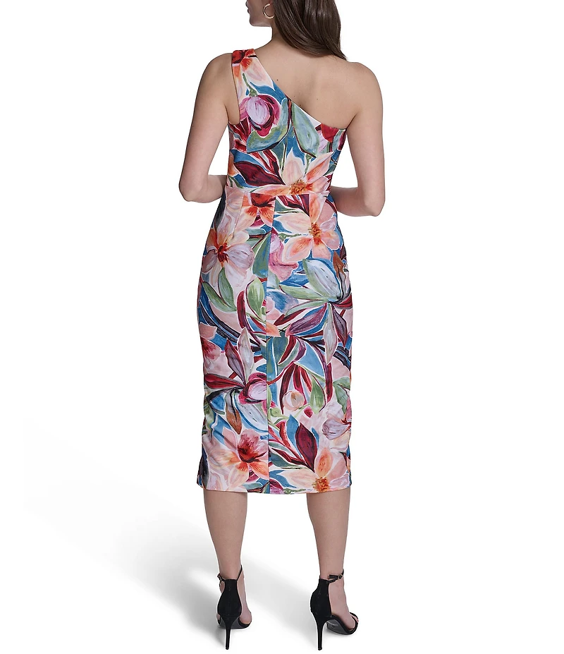 Vince Camuto Scuba Knit Floral Print One Shoulder Sheath Dress