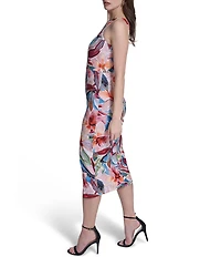 Vince Camuto Scuba Knit Floral Print One Shoulder Sheath Dress
