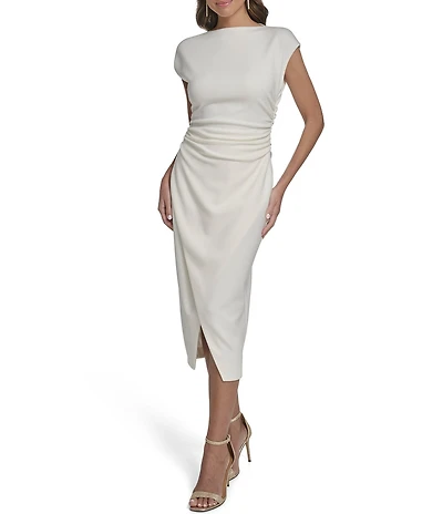 Vince Camuto Scuba Knit Mock Neck Cap Sleeve Midi Dress