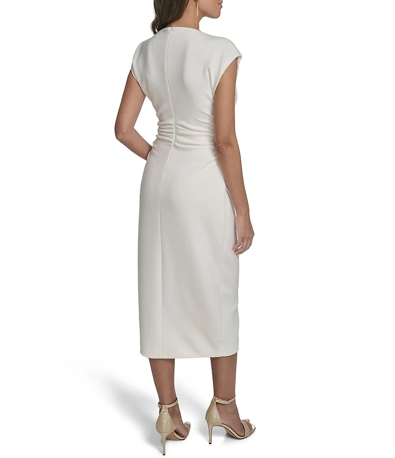 Vince Camuto Scuba Knit Mock Neck Cap Sleeve Midi Dress