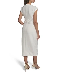 Vince Camuto Scuba Knit Mock Neck Cap Sleeve Midi Dress