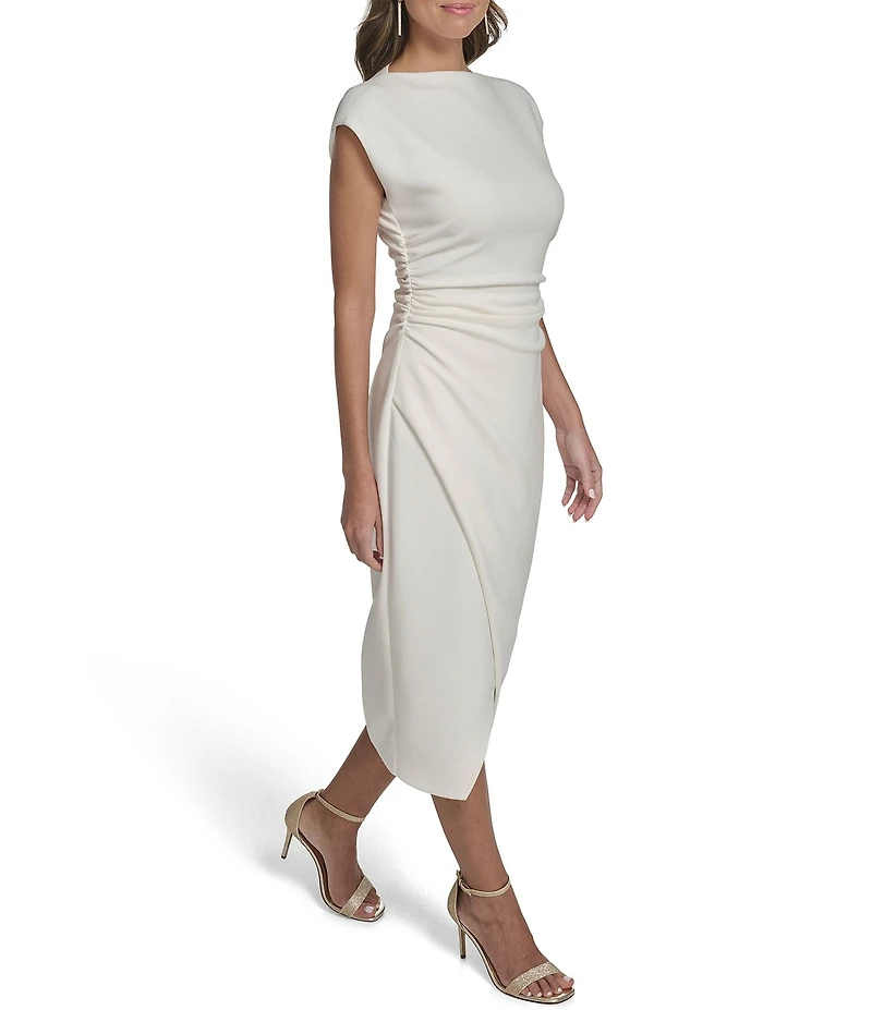 Vince Camuto Scuba Knit Mock Neck Cap Sleeve Midi Dress